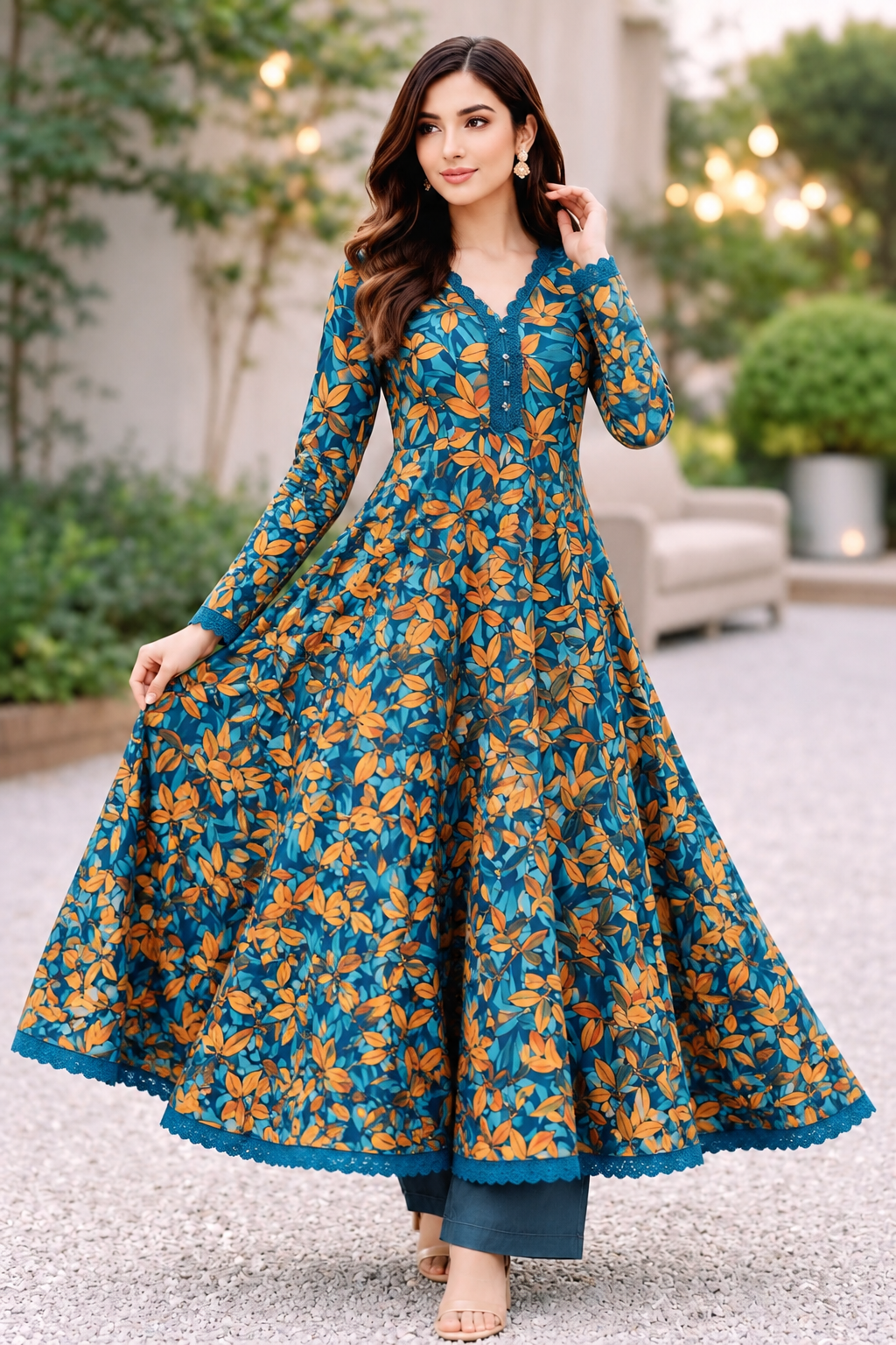 Elegant Floral Digital Print Lawn Frock