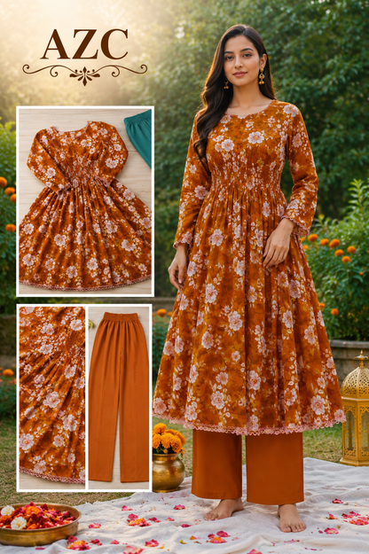 Elegant Floral Lawn Frock 🌸