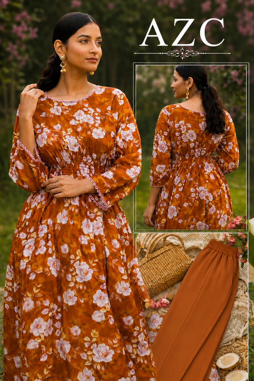 Elegant Floral Lawn Frock 🌸