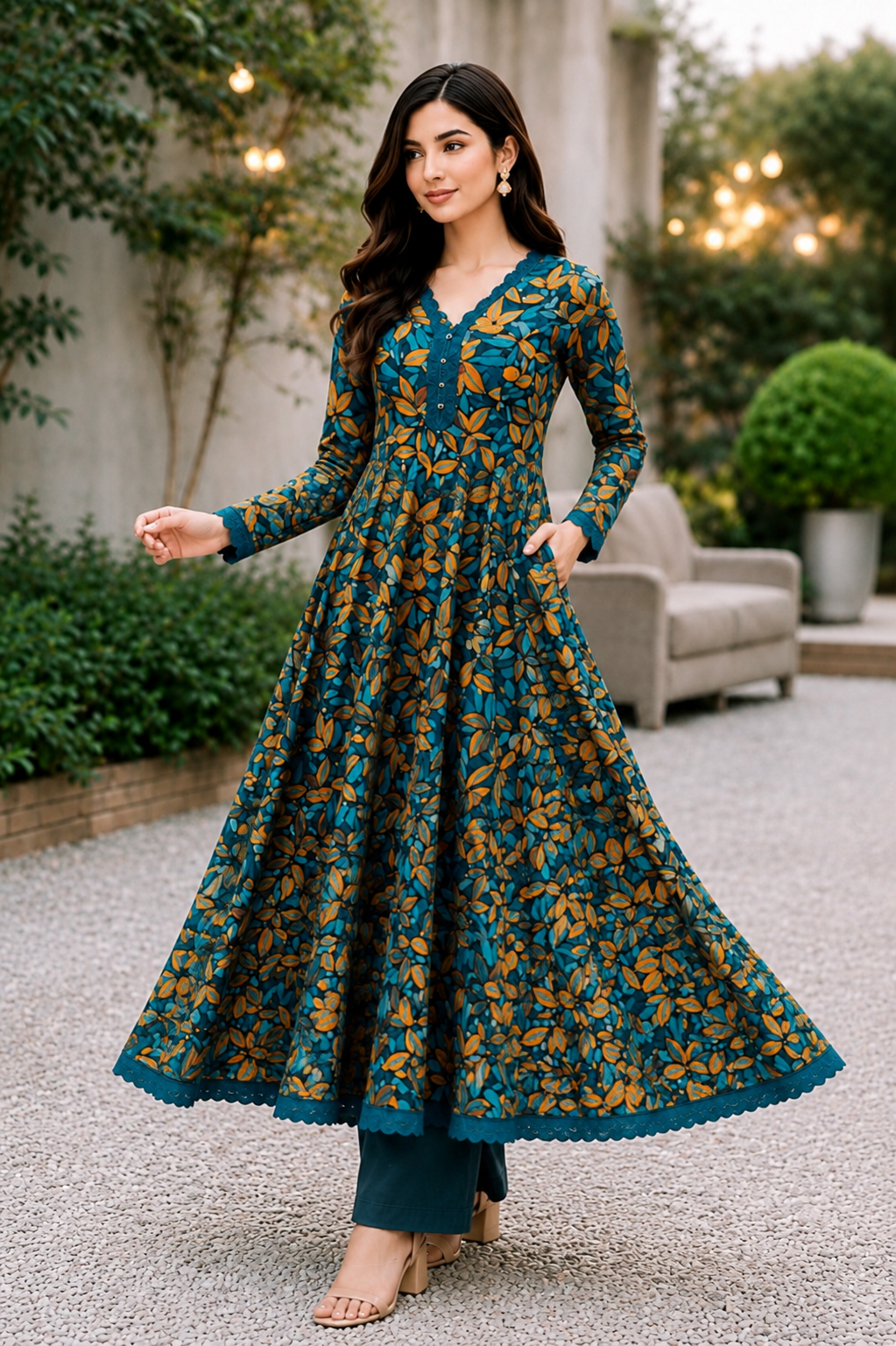Elegant Floral Digital Print Lawn Frock