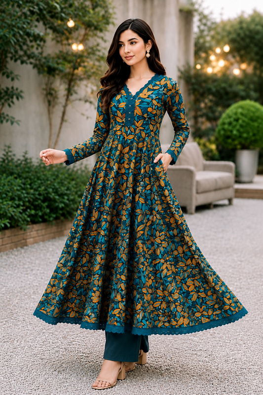 Elegant Floral Digital Print Lawn Frock