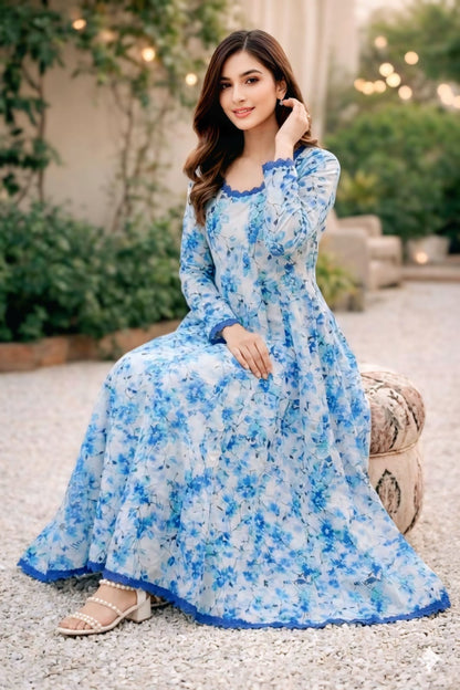 Elegant Floral Lawn Frock 🌸