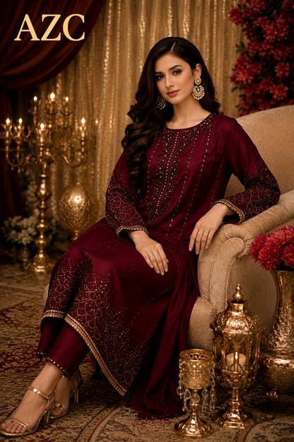 AZC Signature 2-Piece Ready to Wear Embroidered Lawn Dress