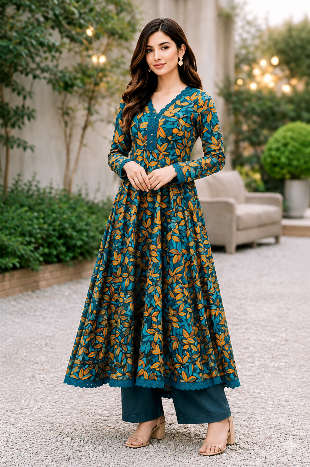 Elegant Floral Digital Print Lawn Frock
