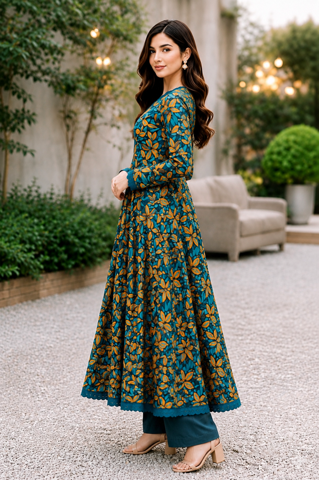 Elegant Floral Digital Print Lawn Frock
