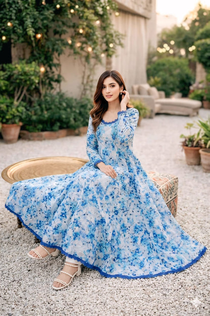 Elegant Floral Lawn Frock 🌸