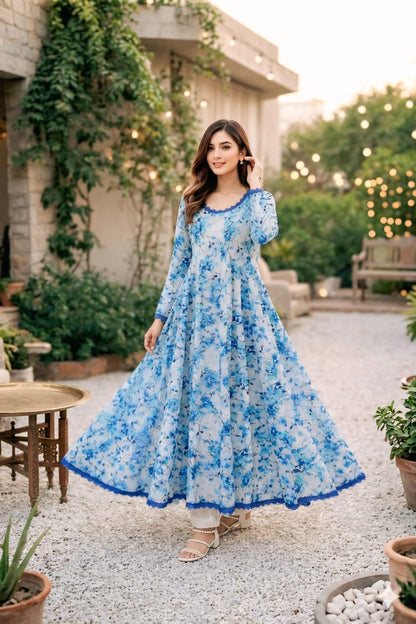 Elegant Floral Lawn Frock 🌸