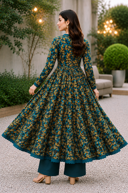 Elegant Floral Digital Print Lawn Frock