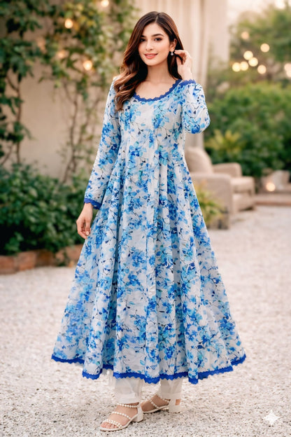 Elegant Floral Lawn Frock 🌸
