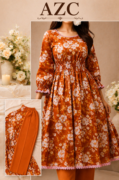Elegant Floral Lawn Frock 🌸