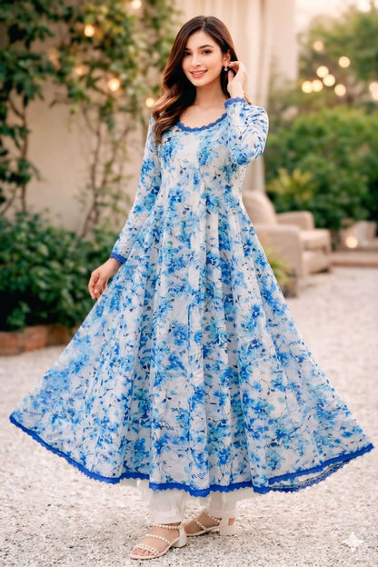 Elegant Floral Lawn Frock 🌸