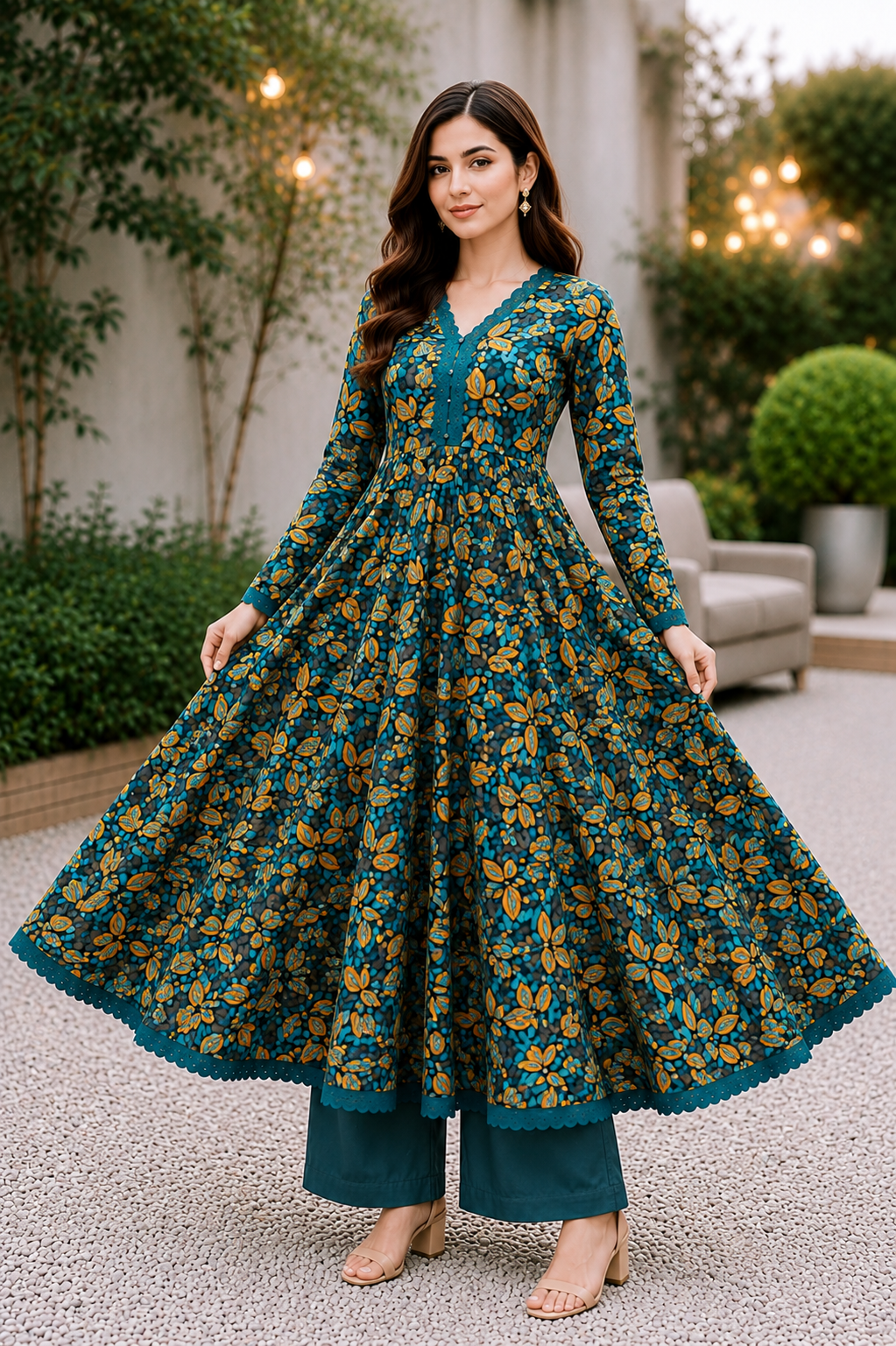 Elegant Floral Digital Print Lawn Frock