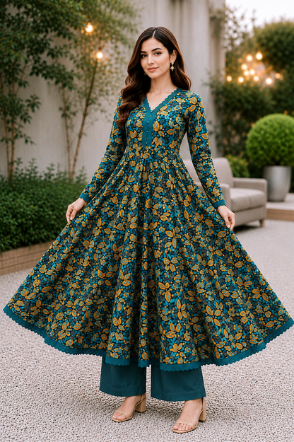 Elegant Floral Digital Print Lawn Frock