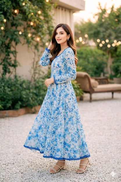 Elegant Floral Lawn Frock 🌸