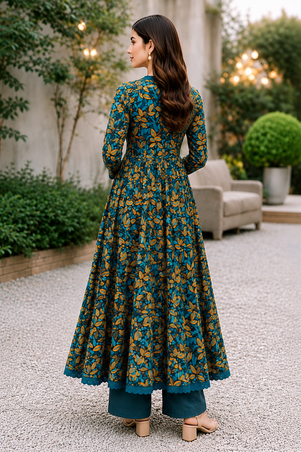 Elegant Floral Digital Print Lawn Frock